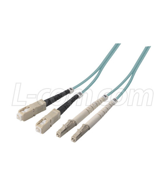 OM3 50/125, 10 Gig Multimode Fiber Cable, Dual SC / Dual LC, 5.0m