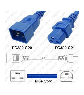 Cord C20/C21 Blue 0.9m / 3' 20a/250v 12/3 SJT