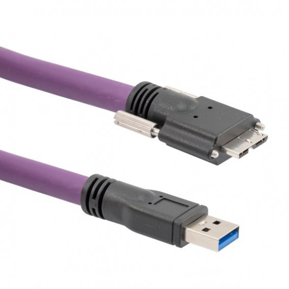 High Flex USB 3.0 Cable Assembly, A Male to Micro B Male 28/26/22AWG, High Flex Rated TPE, Violet, 1.0M