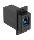USB 3.0 Adapter Coupler Panel Mount ECF Flange Style, B Type Female to A Type Female, ABS Housing, Black