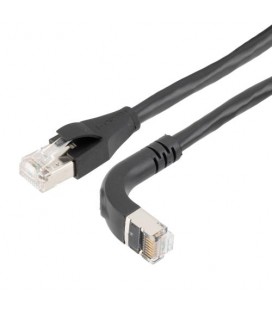 Ethernet Category 6a 10gig Right Angle Patch Cable, F/UTP Shielded, 26AWG, RJ45 Straight to Down, CMX PVC, Black, 5.0 ft