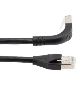 Ethernet Category 6a 10gig Right Angle Patch Cable, F/UTP Shielded, 26AWG, RJ45 Straight to Down, CMX PVC, Black, 5.0 ft