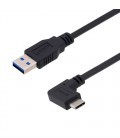 USB 3.0 Right Angle Cable Assembly, 90 Degree Left/Right Type C Male Plug to Straight Type A Male Plug, 32/26AWG Black, 0.3M