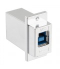 USB 3.0 Adapter Coupler Panel Mount ECF Flange Style Type 3, B Type Female to A Type Female, Silver