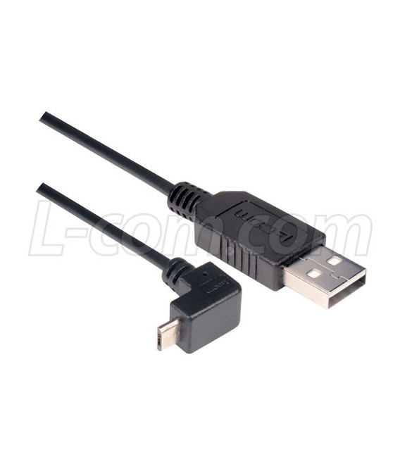 Right Angle USB cable, Straight A Male/ Up Angle Micro B Male, 0.3m