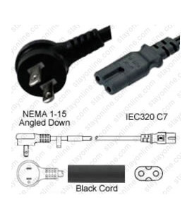 NEMA 1-15 Up/Down Male to C7 Female 1.8 Meters 10 Amp 125 Volt 18/2 SPT-2 Black Power Cord