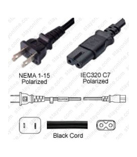 NEMA 1-15 Male to C7 Female 4.5 Meters 10 Amp 125 Volt 18/2 SPT-2 Black Power Cord - Polarized
