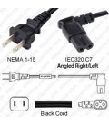 NEMA 1-15 Male to C7 Right/Left Angle Female 1 Meter 10 Amp 125 Volt 18/2 SPT-2 Black Power Cord