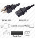 NEMA 5-20 Male to C13 Female 2.5 Meters 15 Amp 125 Volt 14/3 SJT Black Power Cord