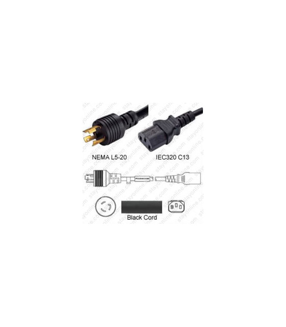 NEMA L5-20 Male to C13 Female 2.5 Meters 15 Amp 125 Volt 14/3 SJT Black Power Cord