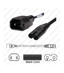 IEC320 C18 Plug to IEC320 C7 Connector Power Cord - 2 Foot