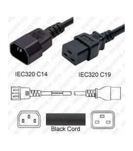 C14 Male to C19 Female 0.5 Meter 15 Amp 250 Volt 14/3 SJT Black Power Cord