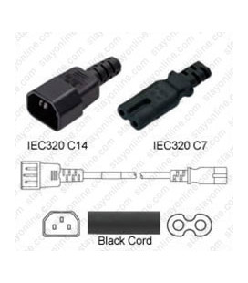C14 Male to C7 Female 2.0 Meters 2.5 Amp 250 Volt H03VVH2-F 2x0.75 Black Power Cord