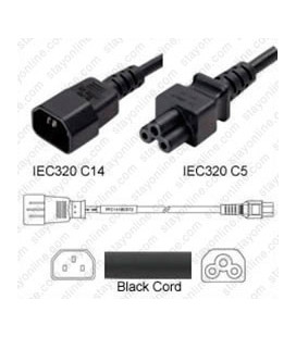 C14 Male to C5 Female 1.0 Meters 2.5 Amp 250 Volt H05VV-F 3x1.0 Black Power Cord - CLEARANCE