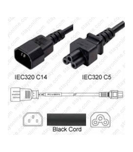 C14 Male to C5 Female 1.0 Meter 2.5 Amp 250 Volt 18/3 SJT Black Power Cord