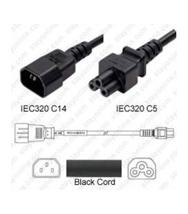 C14 Male to C5 Female 3.0 Meters 2.5 Amp 250 Volt H05VV-F 3x1.0 Black Power Cord - CLEARANCE