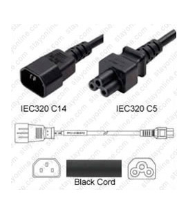 C14 Male to C5 2.5m 2.5a/250v H05VV-F3G1.0 & 18/3 SJT Power Cord - Black - CLEARANCE