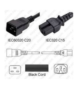 C20 Male to C15 Female 2 feet or 0.6 Meter 15 Amp 250 Volt 14/3 SJT Black Power Cord