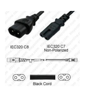 C Cord C8 Male to C7 Female 0.8 Meters ~ 2.6 Feet 2.5 Amp 250 Volt H03VVH2-F2G.75 Black Power Cord
