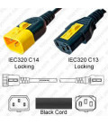 V-Lock C14 Male to V-Lock C13 Female 0.5 Meter 10 Amp 250 Volt H05VV-F 3x0.75 Black Power Cord