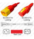 V-Lock C14 Male to V-Lock C13 Female 1.2 Meter 10 Amp 250 Volt H05VV-F 3x0.75 Red Power Cord