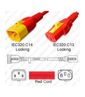V-Lock C14 Male to V-Lock C13 Female 1.5 Meters 10 Amp 250 Volt H05VV-F 3x0.75 / SVT 18/3 Red Power Cord