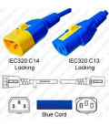 V-Lock C14 Male to V-Lock C13 Female 0.6 Meter 10 Amp 250 Volt H05VV-F 3x0.75 / SVT 18/3 Blue Power Cord