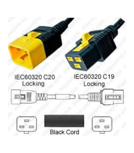V-Lock C20 Male to V-Lock C19 Female 0.9 Meter 16 Amp 250 Volt Hybrid Black Power Cord