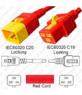 V-Lock C20 Male to V-Lock C19 Female 1.2 Meter 16 Amp 250 Volt Hybrid Red Power Cord