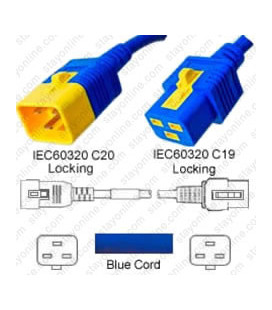 V-Lock C20 Male to V-Lock C19 Female 0.9 Meter 16 Amp 250 Volt Hybrid Blue Power Cord