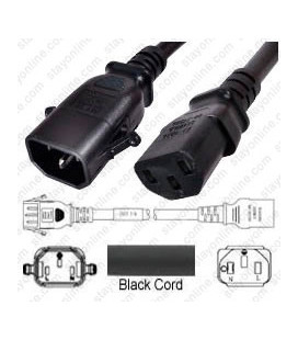 P-Lock C14 Male to C13 Female 2.0 Meter 10 Amp 250 Volt H05VV-F 3x1.0 Black Power Cord