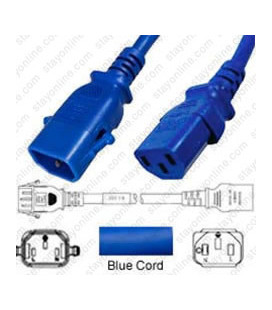 P-Lock C14 Male to C13 Female 2.5 Meter 10 Amp 250 Volt H05VV-F 3x1.0 Blue Power Cord