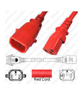 P-Lock C14 Male to C13 Female 2.5 Meter 10 Amp 250 Volt H05VV-F 3x1.0 Red Power Cord
