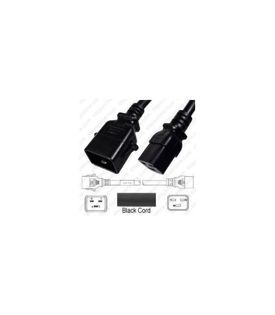 P-Lock C20 Male to C19 Female 2.0 Meter 16 Amp 250 Volt H05VV-F 3x1.5 Black Power Cord