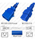 P-Lock C20 Male to C19 Female 1.2 Meter 16 Amp 250 Volt H05VV-F 3x1.5 Blue Power Cord