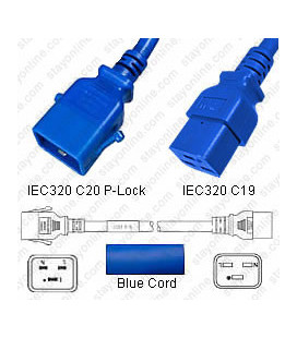 P-Lock C20 Male to C19 Female 1.5 Meter 16 Amp 250 Volt H05VV-F 3x1.5 Blue Power Cord