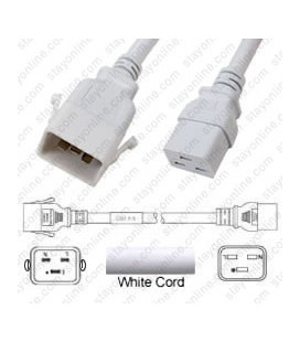 P-Lock C20 Male to C19 Female 0.5 Meter 16 Amp 250 Volt H05VV-F 3x1.5 White Power Cord