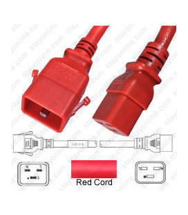 P-Lock C20 Male to C19 Female 0.5 Meter 16 Amp 250 Volt H05VV-F 3x1.5 Red Power Cord