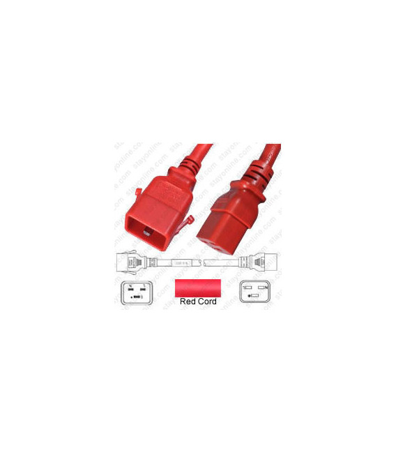 P-Lock C20 Male to C19 Female 1.8 Meter 16 Amp 250 Volt H05VV-F 3x1.5 Red Power Cord