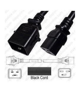 6-Pack P-Lock C20 Male to C19 Female 1.0 Meter 16 Amp 250 Volt H05VV-F 3x1.5 Black Power Cord Raritan PN: SLC20C19-1.0M-6PK