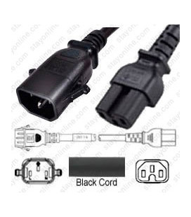 P-Lock C14 Male to C15 Female 1.5 Meter / 5 feet 10 Amp 250 Volt H05RR-F 3x1.0 Black Power Cord
