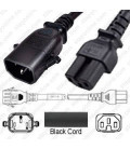 P-Lock C14 Male to C15 Female 1.5 Meter / 5 feet 10 Amp 250 Volt H05RR-F 3x1.0 Black Power Cord
