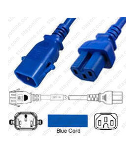 P-Lock C14 Male to C15 Female 2.0 Meter / 6.5 feet 10 Amp 250 Volt H05RR-F 3x1.0 Blue Power Cord