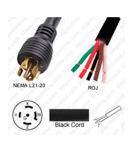 Locking NEMA L21-20 Male to ROJ Unterminated Female 3.2 Meters 20 Amp 208 Volt 12/5 STO Black Power Cord