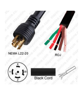 Locking NEMA L22-20 Male to ROJ Unterminated Female 3.2 Meters 20 Amp 480 Volt 12/5 STO Black Power Cord