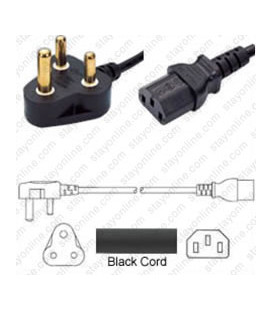 South Africa SANS 164-1 Down Male to C13 Female 1.8 Meters 10 Amp 250 Volt H05VV-F 3x1.0 Black Power Cord