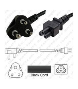 South Africa SANS 164-3 Down Male to C5 Female 1.8 Meters 2.5 Amp 250 Volt H05VV-F 3x0.75 Black Power Cord