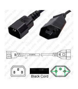 IEC 60320 C14 Male to Switzerland SEV 1011 Female 0.5 Meters 10 Amp 250 Volt H05VV-F 3x1.0 Black Power Cord