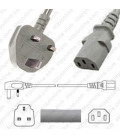 U.K. BS 1363 Down Male to C13 Female 2.0 Meters 10 Amp 250 Volt H05VV-F 3x.75 Gray Power Cord