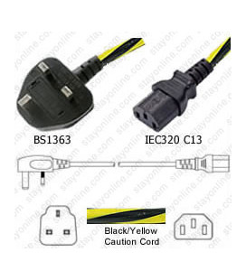 Caution Power Cord U.K. BS 1363 Down Male to C13 Female 2.0 Meters 10 Amp 250 Volt H05VV-F 3x1.0 -Caution Power Cord